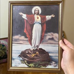 Vintage Late 60s early 70s Jesus Framed Photo
